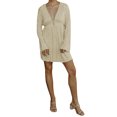 thumbnail image 4 of ZAXARRA Women's Spring Summer Short Dress Solid Color Long Sleeve V Neck Tie Up Party Dress, 4 of 9