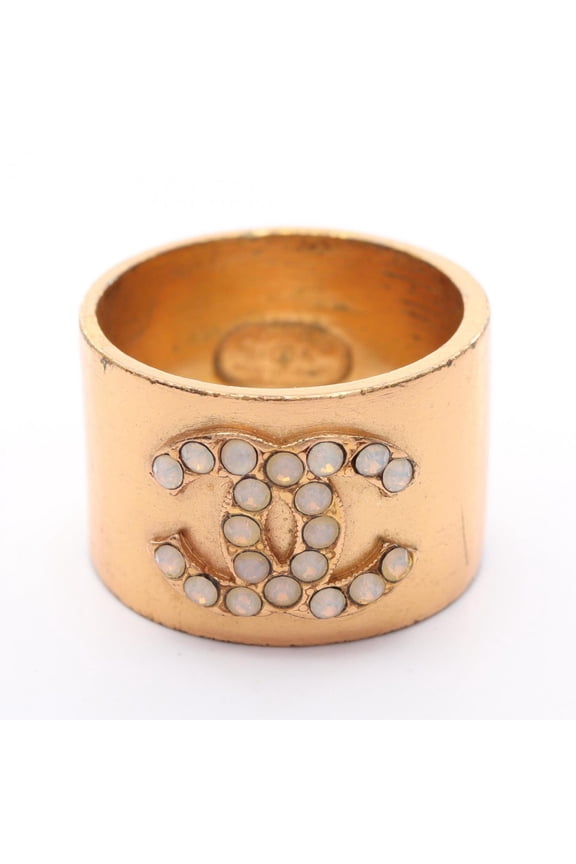 Pre-Owned CHANEL Coco Mark Ring, Gold Plated, Women's (Fair)