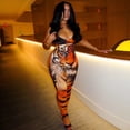 thumbnail image 2 of Women’s Tiger Pattern Print Halter Hollow-Out Chest Wrapped Sleeveless Zipper Slim Jumpsuits, Sexy, 2 of 19