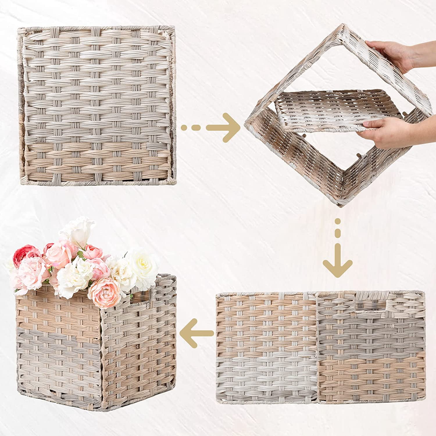 OMERAI Water Wicker Storage Baskets for Organizing Cube Baskets 11.8"x 11.8"x 11.8" 4 Pack