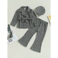 thumbnail image 2 of GXFC Little Girl Fall Outfits Children Girl Long Sleeve Double Breasted Jacket with Belt and Flare Pants  and Beret Hat 3Pcs Casual Autumn Clothes Set for Kids Girl 4T 5T 6T 7T, 2 of 8