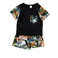 thumbnail image 1 of Kucnuzki 18 Months Infant Boy Summer Outfits Shorts Sets 24 Months Short Sleeve Cool Graffiti Prints Patchwork T-Shirt Tops WalkShorts 2PCS Set Black, 1 of 7