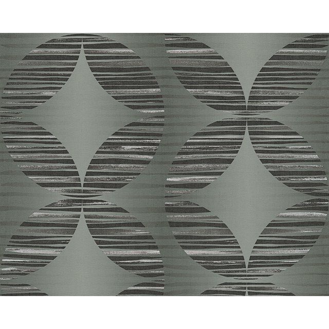 Hollywood - Papier Peint Rétro Floral Graphique Sentiers Vintage Gris Rouleau