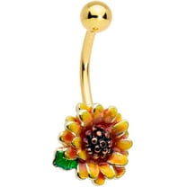 Body Candy Womens 14G PVD 316L Stainless Steel Navel Ring Piercing Summer Sunflower Belly Button Ring