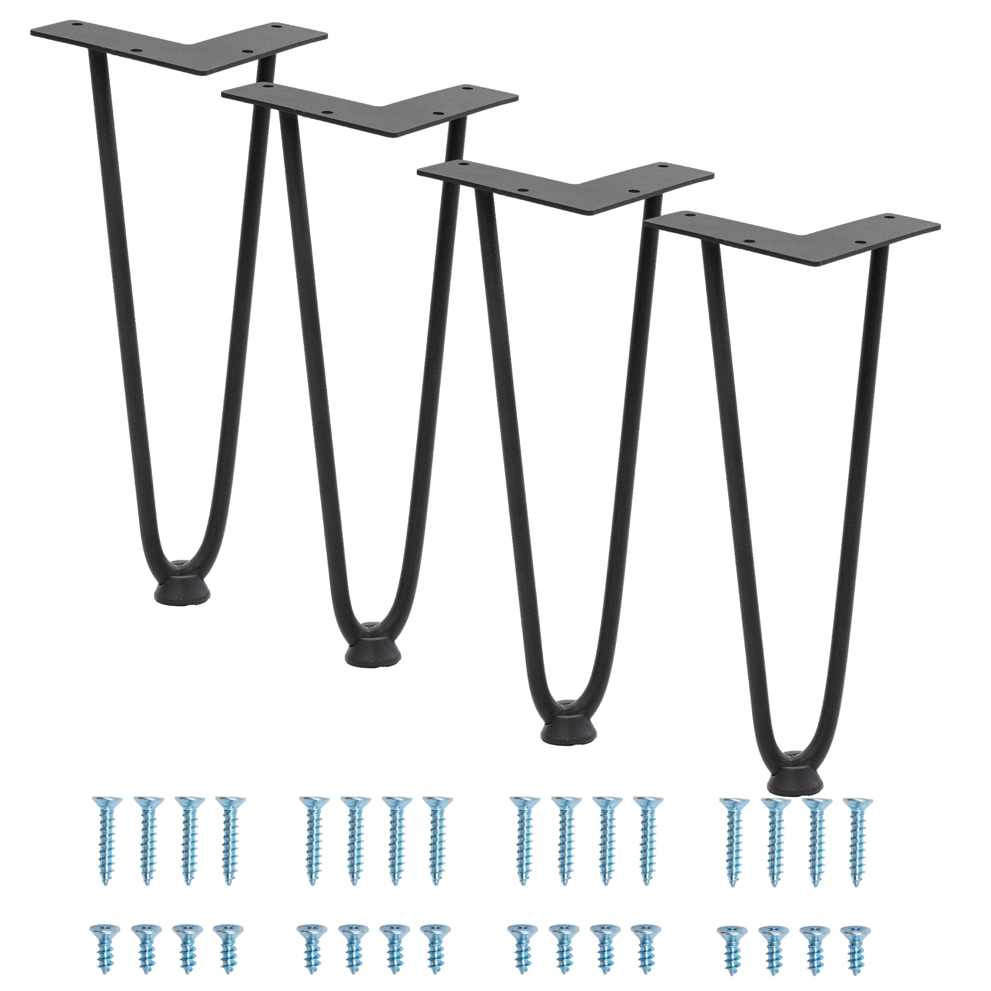 12" Hairpin Furniture Legs 4PCS, Heavy Duty Solid Steel 2 Rod Furniture