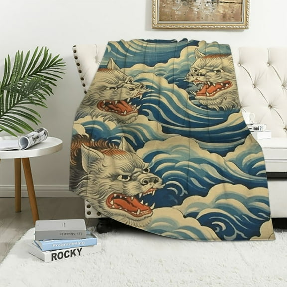 SHERONV Blue Tiger Cloud Tapestry Blue Tibet Tiger Blankets Chinoiserie Asian Aesthetic Tapestry Flannel Fleece Blanket Home Decoration Bedroom Decor Living Room Door Curtain 40x50in