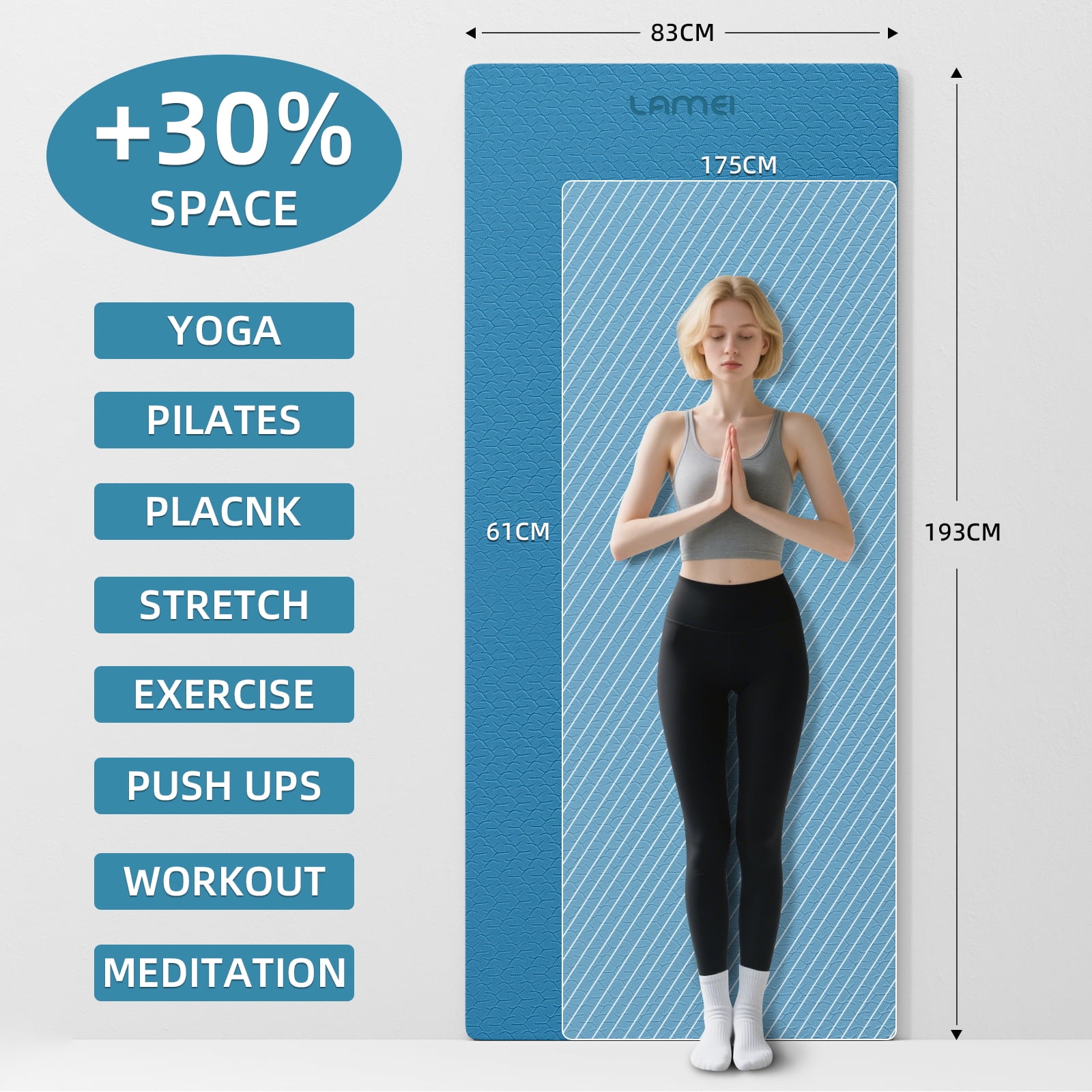 LAMEI Large Yoga Mat Thick Extra Wide And Long, Non-Slip TPE Exercise Mats For Home Workout, Straps For Carrying, Dual-Color in Blue/Orange