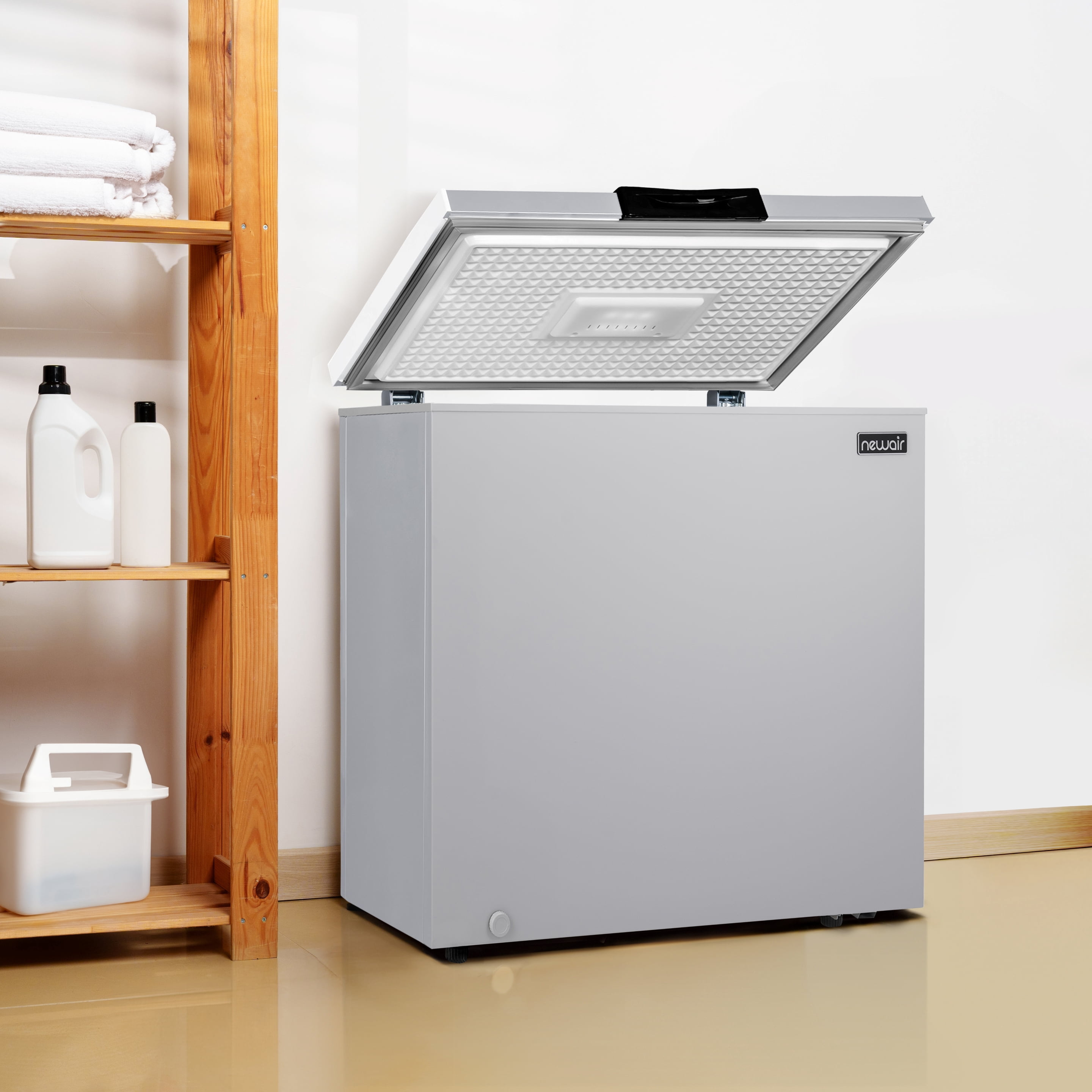 NewAir 6.7 Cu. Ft. Compact Chest Freezer in Cool Gray, Temperature Control, Fast Freeze Mode, Door Alarm, Wire Basket, Self-Diagnose Program, and LED Lighting