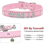 Newborn Brand Personalized Dog Collar PU Leather with Rhinestone Letters, Customized Sparkling Name Collar for Small Dogs Cats,Pink,8-10 inch,Small