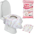 thumbnail image 1 of Disposable Toilet Seat Covers for Kids & Adults, 20 Pack - Protect from Public Toilets While Potty Training & More - Extra Large, Weatherproof, Portable, Individually Wrapped - Pink/Floral, 1 of 5