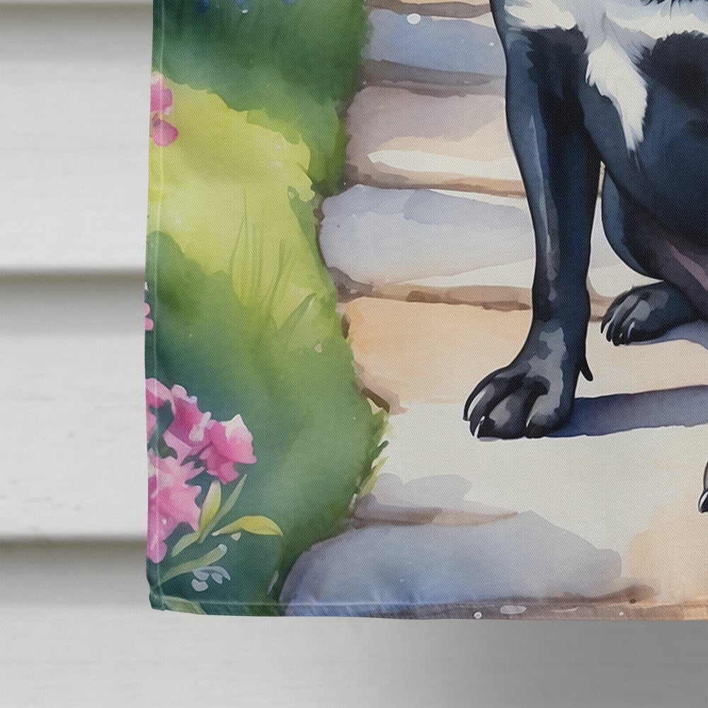 Black Pug Spring Path House Flag 28 in x 40 in