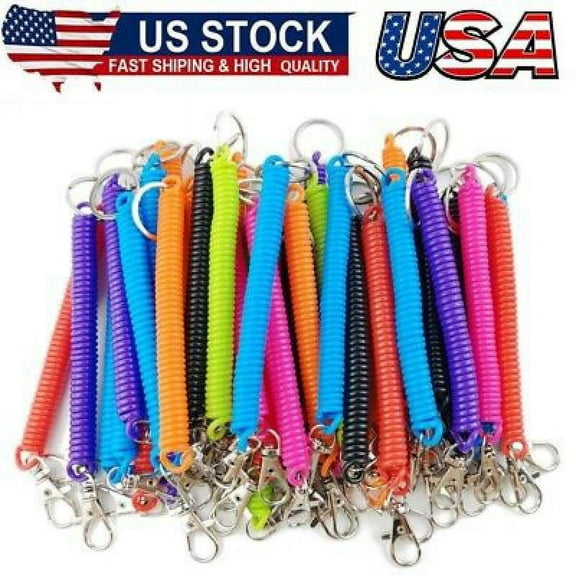 14PCS Spiral Retractable Spring Coil Keychain Theftproof Anti-lost Stretch Cord