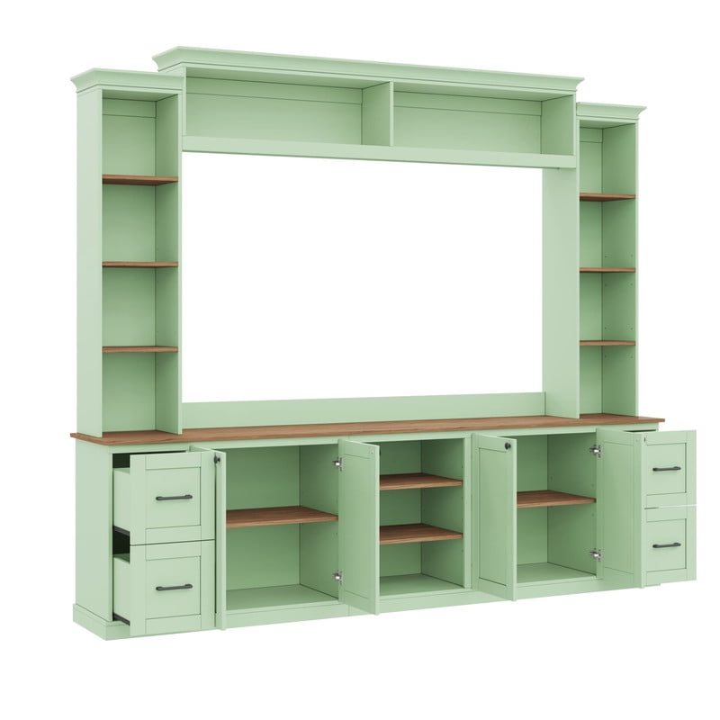 Farmhouse 4-in-1 Entertainment Center Wall Unit for TVs up to 70" with Bookshelf, TV Stand with Drawers and Adjustable Shelves for Living Room