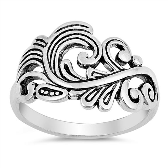 Oxidized Swirl Filigree Tree Leaf Ring .925 Sterling Silver Band Jewelry Female Male Unisex Size 9