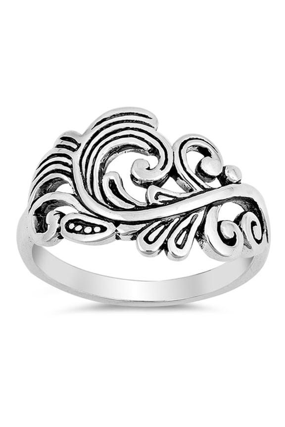 Oxidized Swirl Filigree Tree Leaf Ring .925 Sterling Silver Band Jewelry Female Male Unisex Size 9