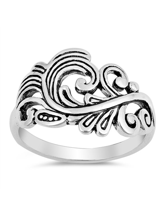 Oxidized Swirl Filigree Tree Leaf Ring .925 Sterling Silver Band Jewelry Female Male Unisex Size 9