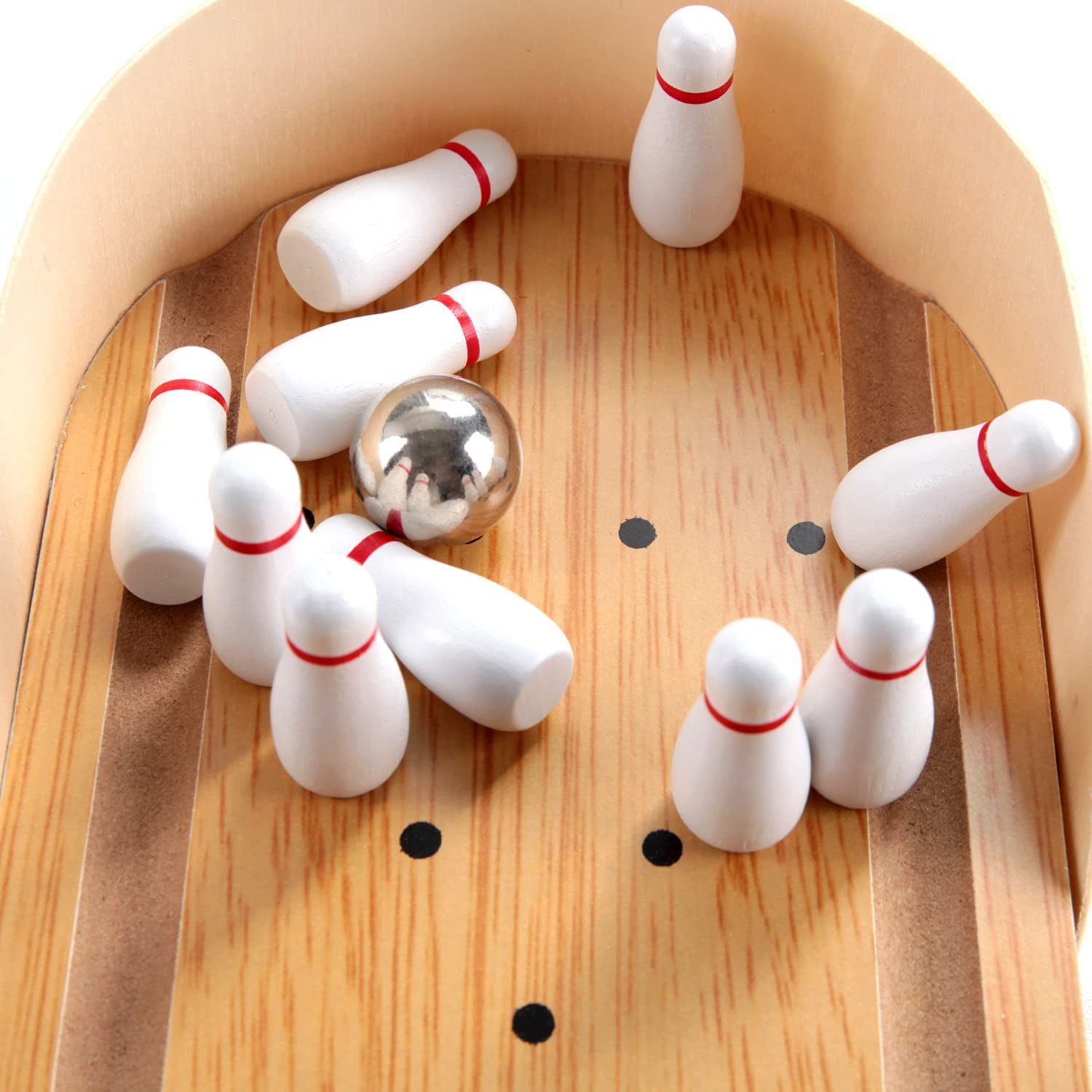 NOGIS Mini Wooden Desktop Table Top Bowling Game, Set with