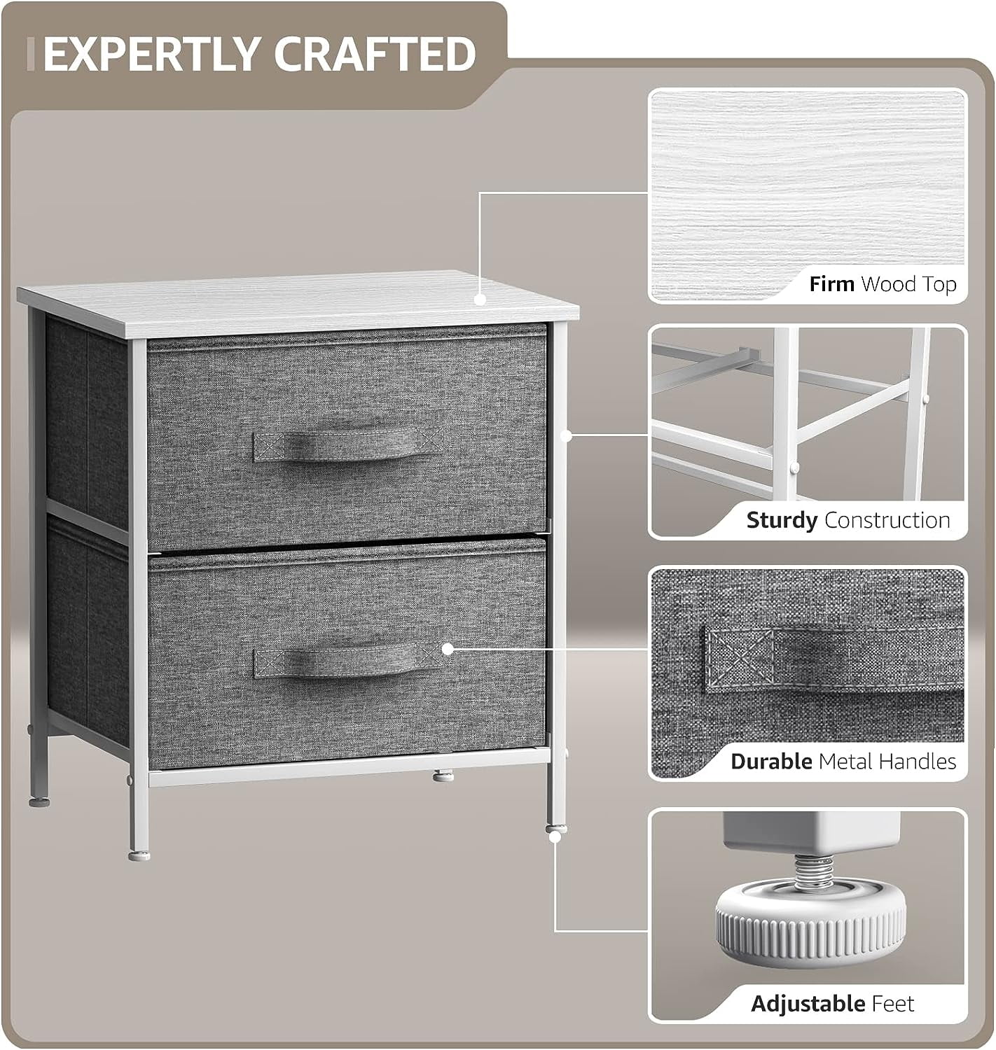 Sorbus 2-Drawer Nightstand Side Table: Cozy Bedside Storage & Functional Accent Piece (Set of 2)
