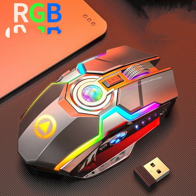 Computer Mouse, A5 Ergonomic Wireless RGB BacklitGaming Mouse for PC Laptop - Black
