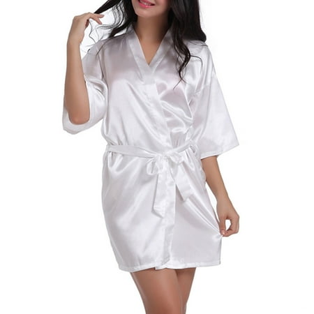 HAPIMO Lingerie Silk Robe Bathrobe Lightweight Cardigan Pajamas for Women Holiday Waistband Teen Girls Trendy Satin Stripe Comfy Relaxed Sleepewear Lace Long Sleeve White M