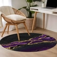 thumbnail image 4 of Marble Black Round Area Rug 3.3 FT, Non Slip Small Entryway Kitchen Mat, Purple Gold Art Abstract Vintage Farmhouse Washable Soft Circular Rug Non-Shedding Door Mat for Bathroom Playroom Kids Room, 4 of 9