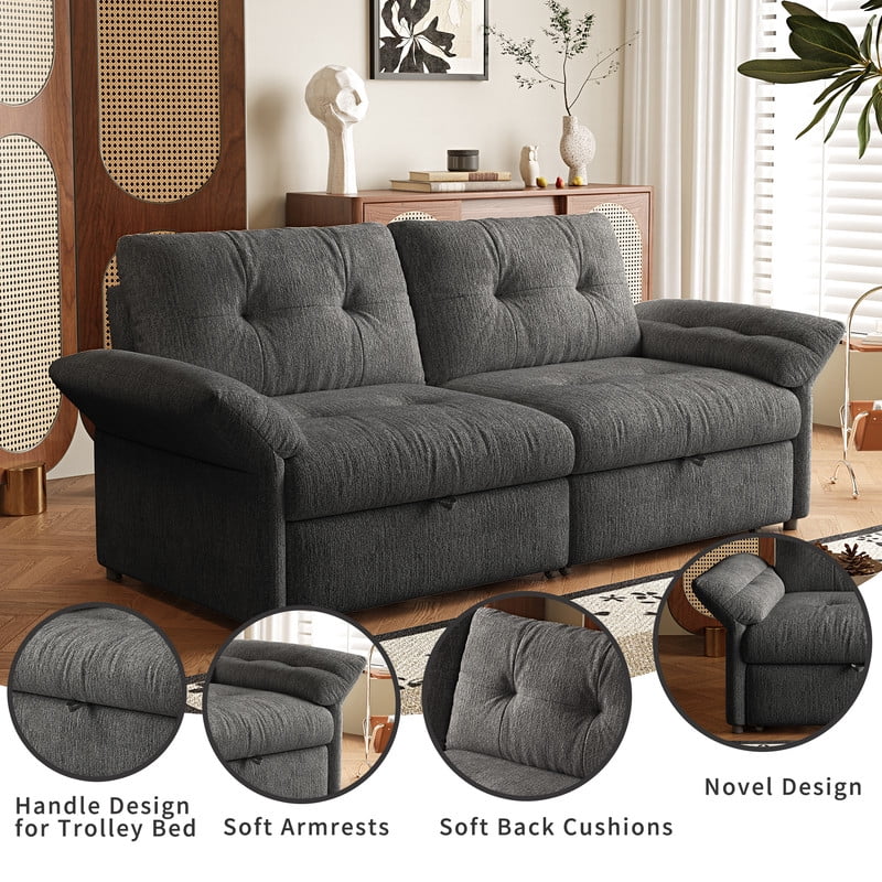 81.5" Convertible Sofa Bed, 2-in-1 Sleeper Sofa with Plush Chenille Fabric, High-Resilience Foam, Solid Wood Frame, Chenille Sofa Couch for Living Room, Guest Room, Apartment