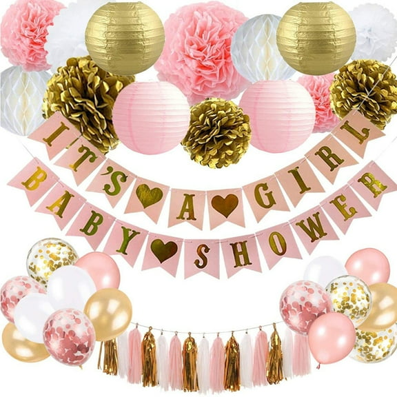 42 Pack Baby Shower Decorations for Girl - Pink and Gold Baby Shower Decoration
