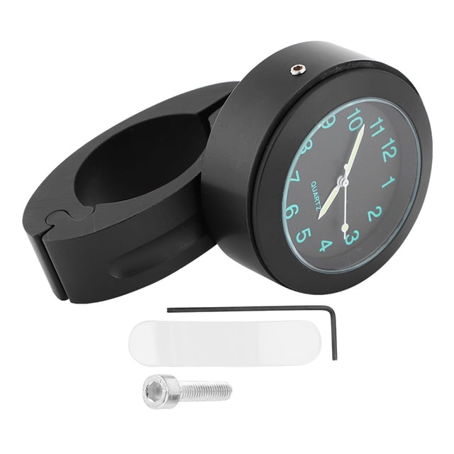 Reloj universal para manillar de motocicleta, 22/25 mm, resistente al agua, con batería integrada (negro)