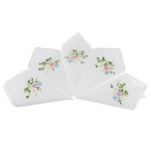 Pañuelos de Algodón de 5 Piezas con Bordados Florales Exquisitos, 27 x 27 cm 01