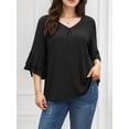 thumbnail image 3 of Weardear Womens Summer 3/4 Length Sleeve Tops Loose V-Neck T-Shirts Dressy Casual Ruffle Layered Sleeve Tunic Blouses, 3 of 5