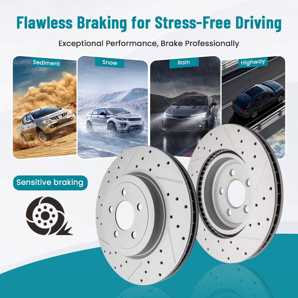 YXPCARS 12PCS Front Rear Brake Kits, Drilled & Slotted Brake Rotors + Ceramic Brake Pads Set for 2006-2010 Chevy Impala Monte Carlo (55126, 580401, 1159, 698)