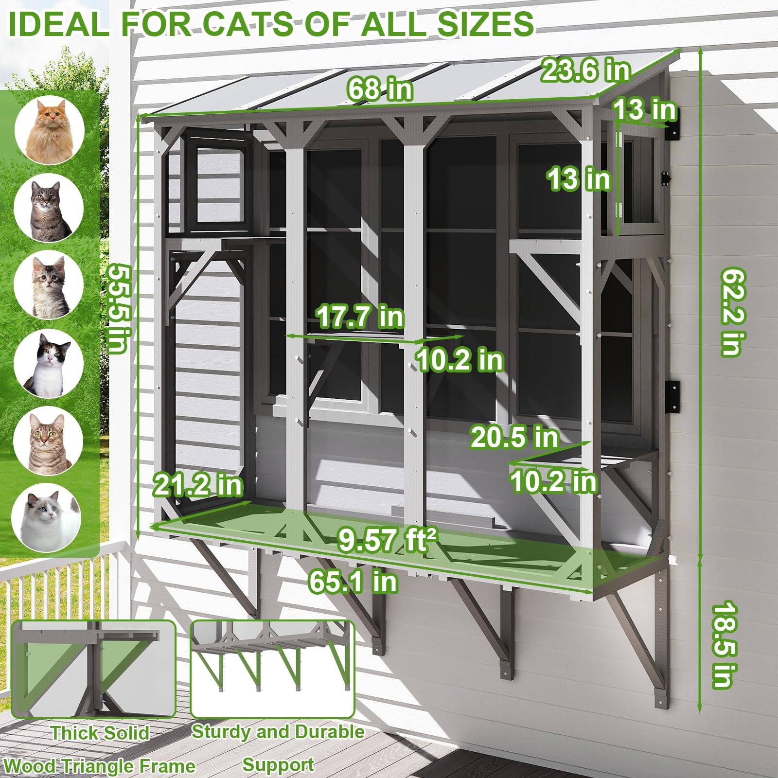 Gowoodhut Cat Window Box,Wooden Window Catio for Indoor Cats,Expandable Outdoor Enclosure