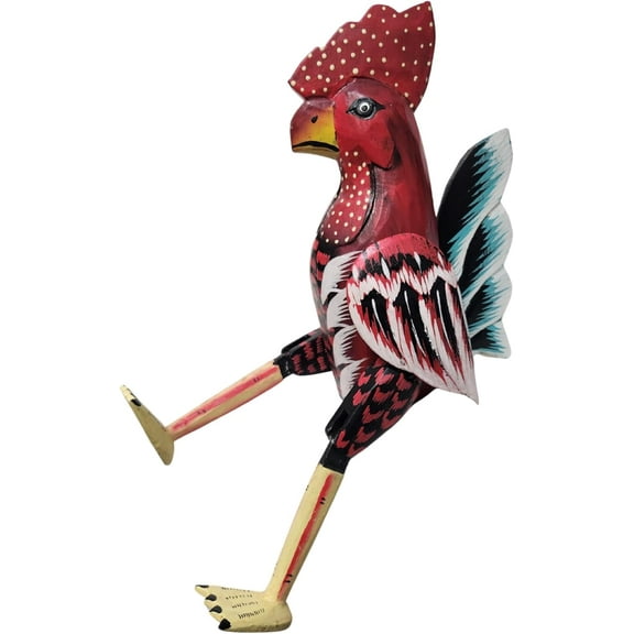 Large Shelf Sitter Wood Carved Rooster Hand Painted Folk Art Statue Chicken