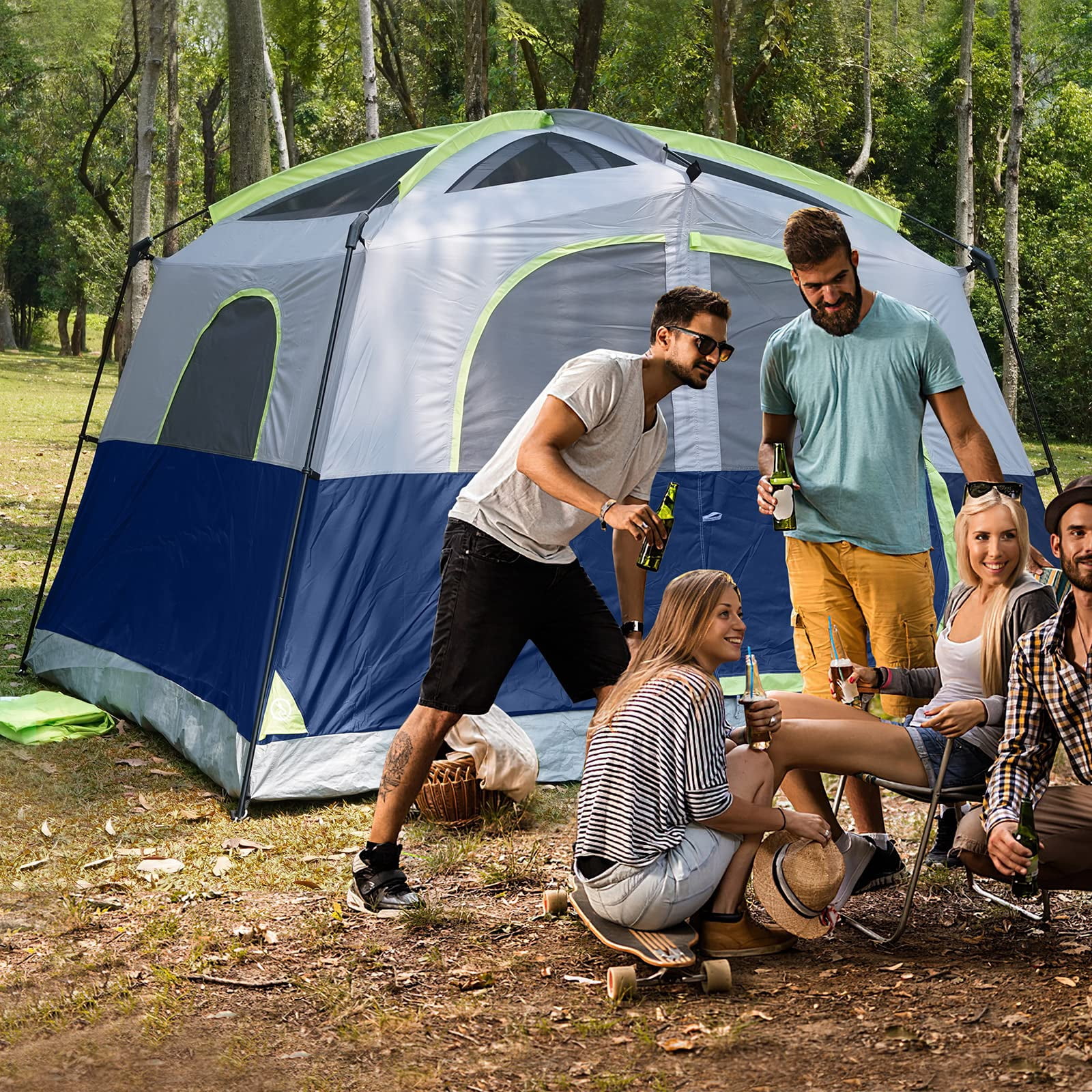Tents 6 Person Waterproof Windproof Easy Setup Double Layer Family Camping Tent With 1 Mesh Door & 5 Large Windows -10'x9'x78in(h)