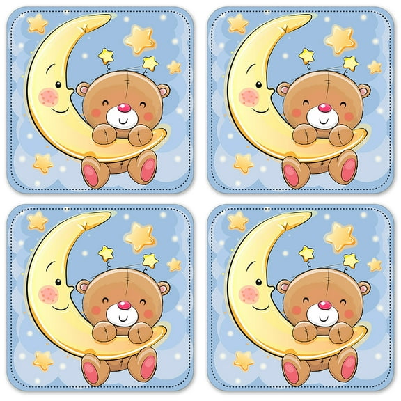Vinyl Drink Coasters - Set of 4 - Teddy Bear