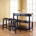 thumbnail image 2 of Crosley Natural Wood Top Kitchen Cart with Saddle Stools in Black, 2 of 8