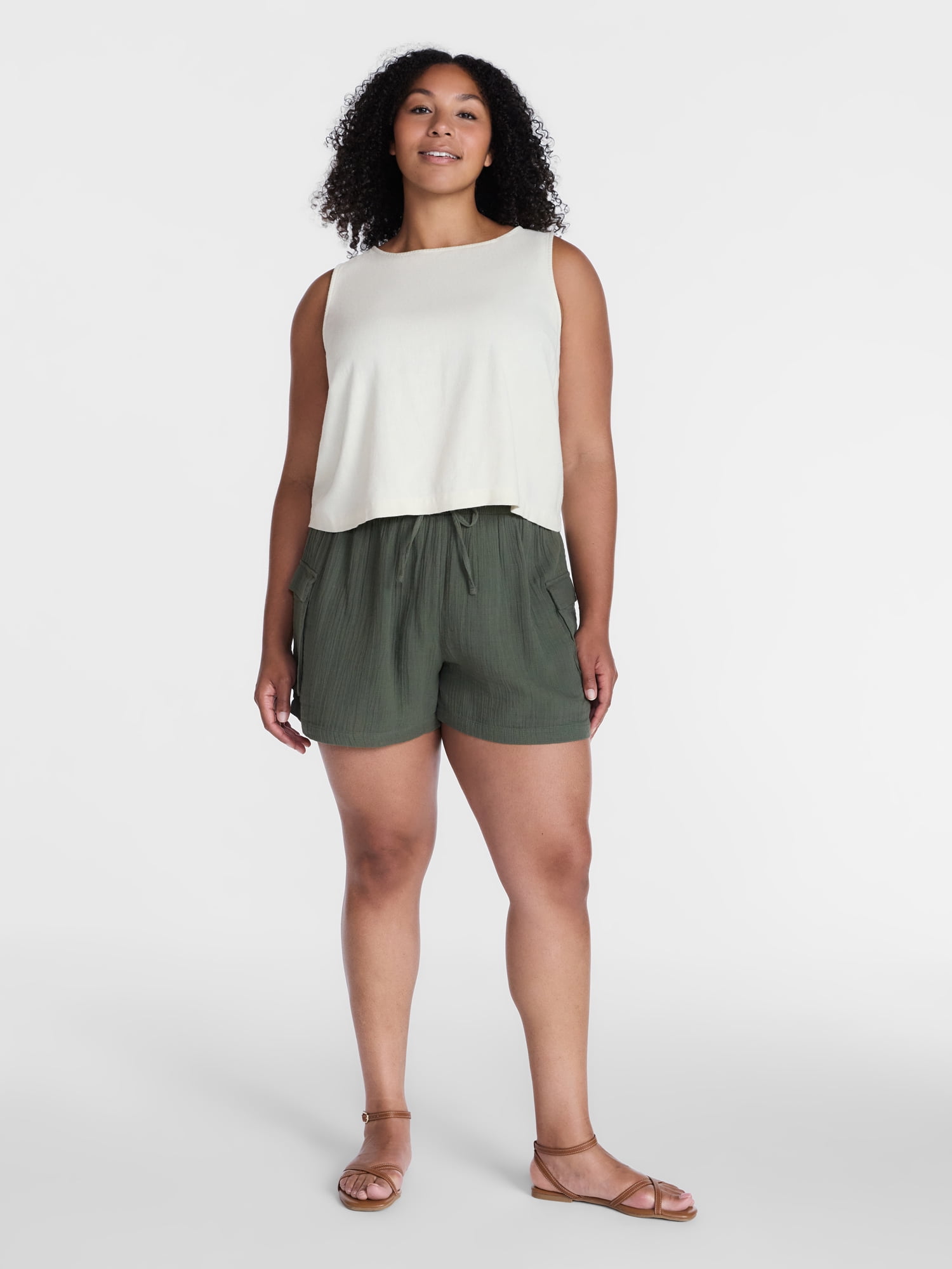 Time and Tru Women's Double Cloth Cargo Shorts, Sizes XS-XXXL