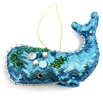 Jeweled Whale Ornament – Bejeweled Sequin Blue Holiday Coastal Christmas Tree Holiday Beach Ocean Decoration