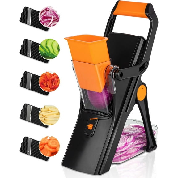 Nutrislicer Upright Mandoline Slicer Vegetable Cheese Chopper Food Cutter 5 Blades Foldable Storage Container Black