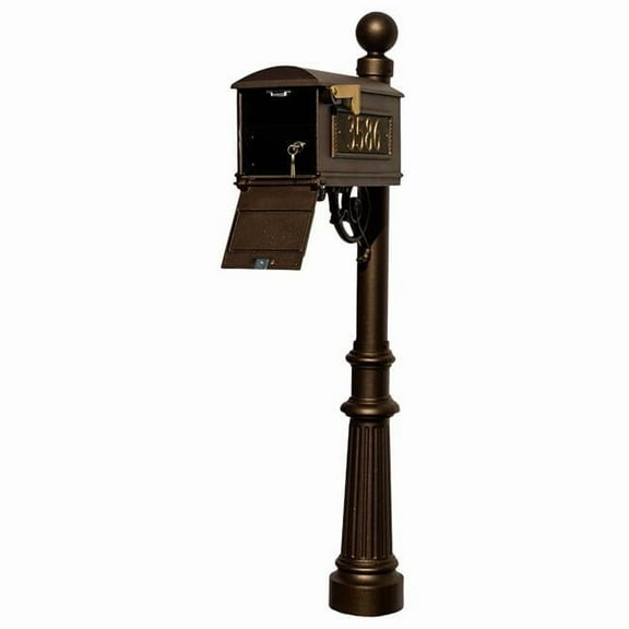 Lewiston LMC-LKIT-804-BZ Mailbox Locking Insert Post System with Fluted Base, Ball Finial & 3 Cast Plates - Bronze