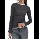 thumbnail image 2 of Camiseta de Larga con Cuello Redondo para Mujer, Camisetas Lisas Ajustadas, Tops Cortos para Salir de Otoño Y2K, Camisetas Ajustadas Lindas Gris L, 2 of 10