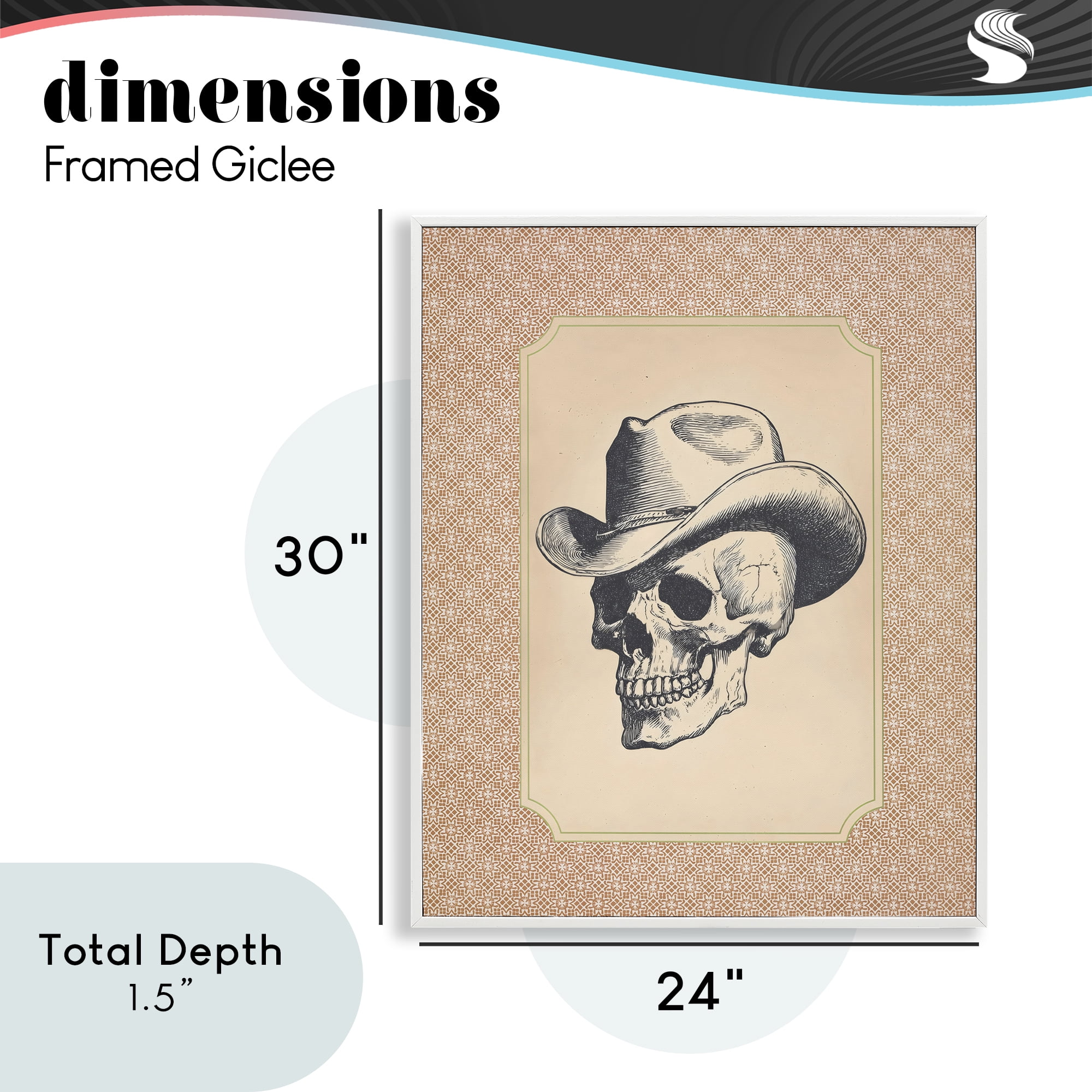 Vintage Cowboy Skull White Framed Giclee Art, design by Arlington Prints