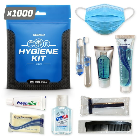 Go2Kits PPE Hygiene Toiletry Kits (1000 Pack) for Travel, Business, Charity
