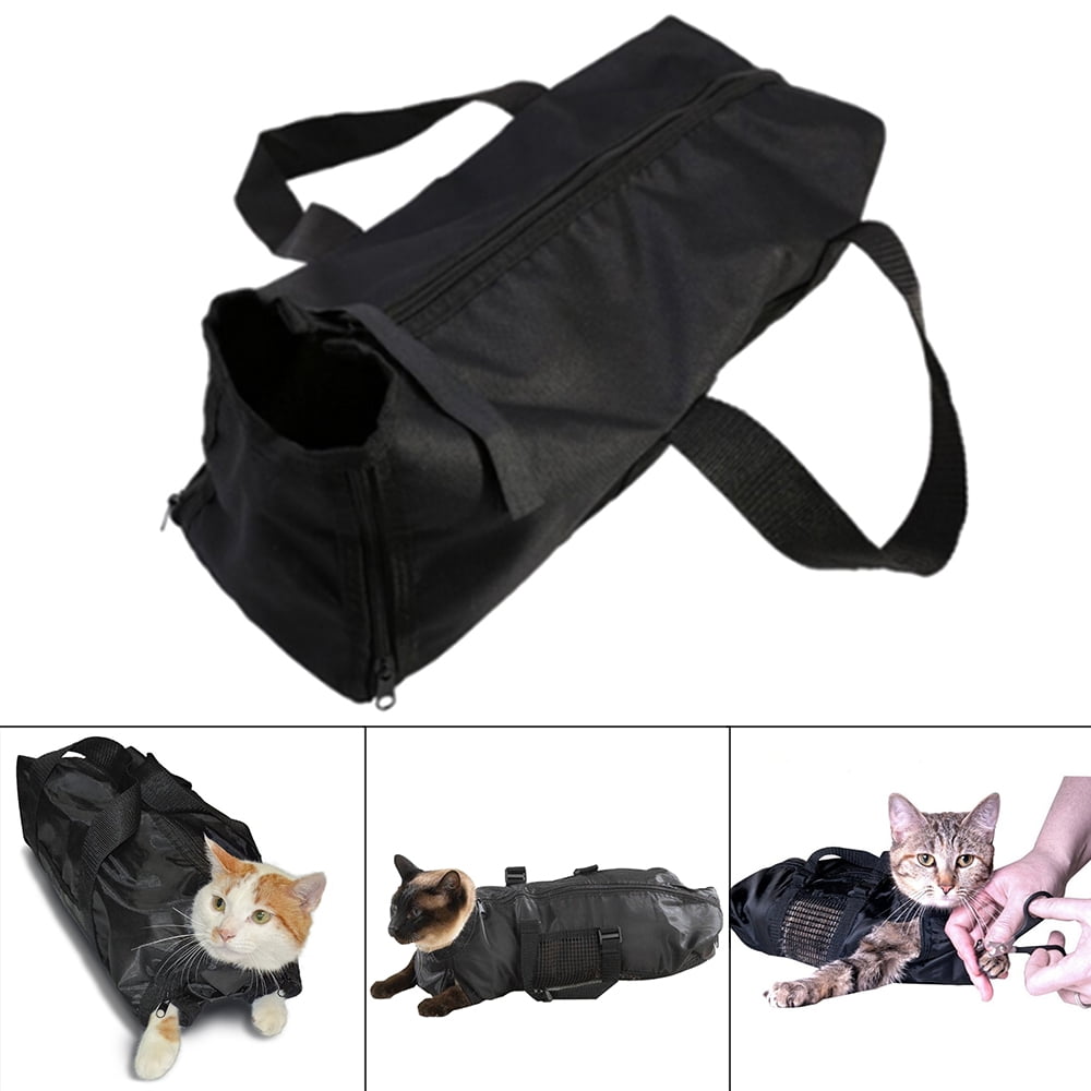 Black Berryhot Heavy Duty Mesh Cat Grooming Bathing Restraint Bag Pet Cat Washing Bag Multi-Functional Portable Pet Cat Bag 