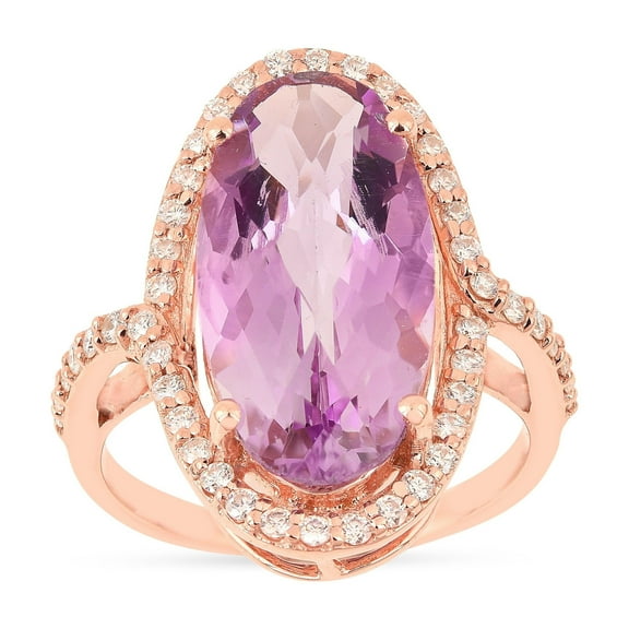 Natural Pink Amethyst Oval Rose Gold Over Silver Large Amethyst Statement Ring For Her- Pink Amethyst Oval Halo Ring for Women