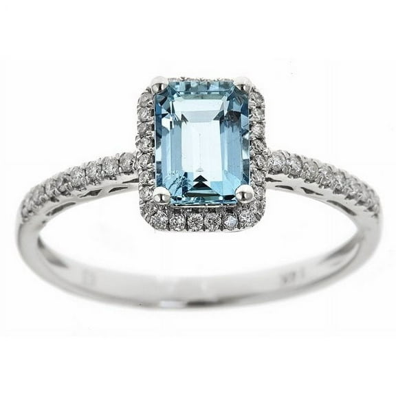Gin & Grace 10KT WG Genuine Aquamarine and diamond accent Ring