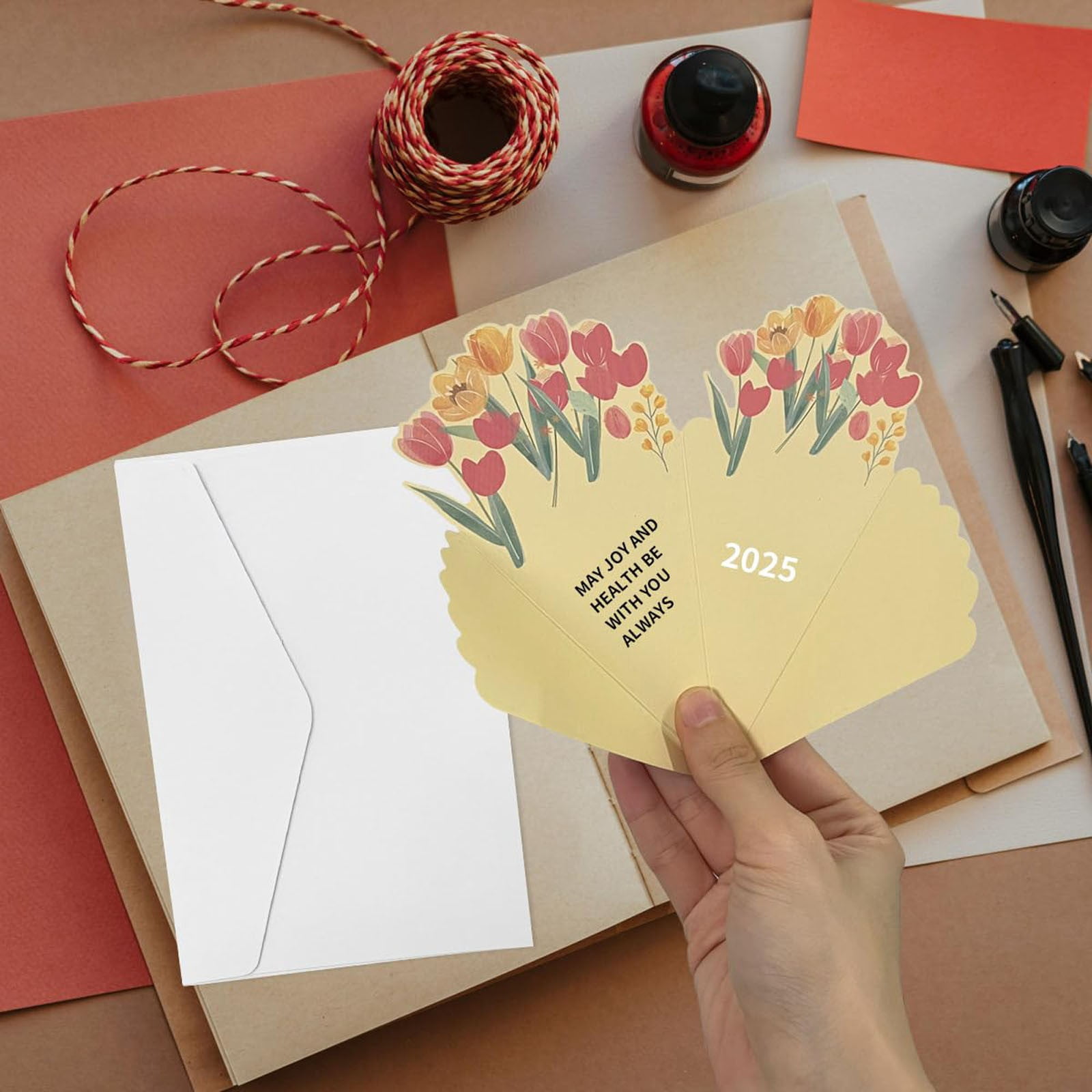 6 Pack 3D Bouquet Style Greeting Cards, Mother's Day Bouquet Paper Greeting Card, "Best Wishes" Floral Cone-Shaped Cards for Mother's Day, Birthday, Anniversary Gift