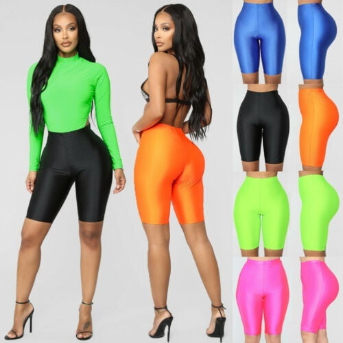 Women Stretch Biker Bike Shorts Workout Spandex Leggings Knee Length Short  Pants 