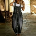 thumbnail image 4 of Pounoo Women's Rompers Denim Button Front Overalls Vintage Casual Style Lightweight Loose Wide Leg Comfort Jumpsuits Gift, 4 of 5