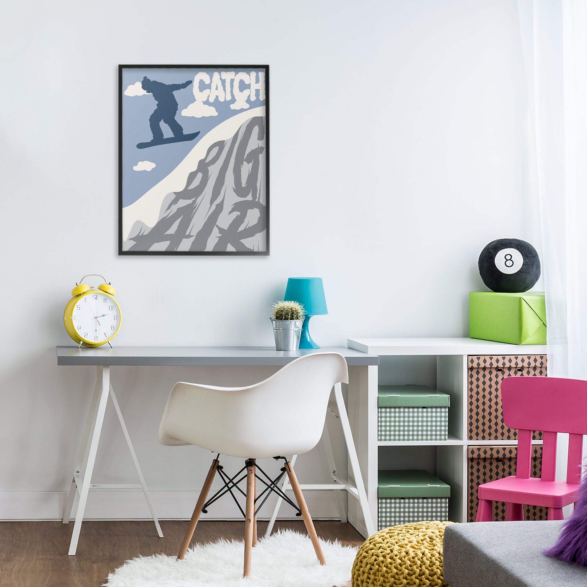 Catch Big Air Snowboard Black Framed Giclee Art, design by Marcus Prime